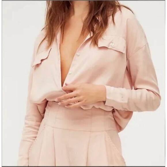 Free People Pink Yasmin Open Back Lyocell Top New Size 10 - Picture 1 of 7